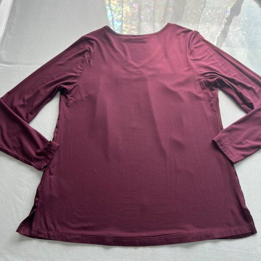 NEW Belle Kim Gravel V Neck Long Sleeve Top Burgundy Small Knit - Picture 3 of 9